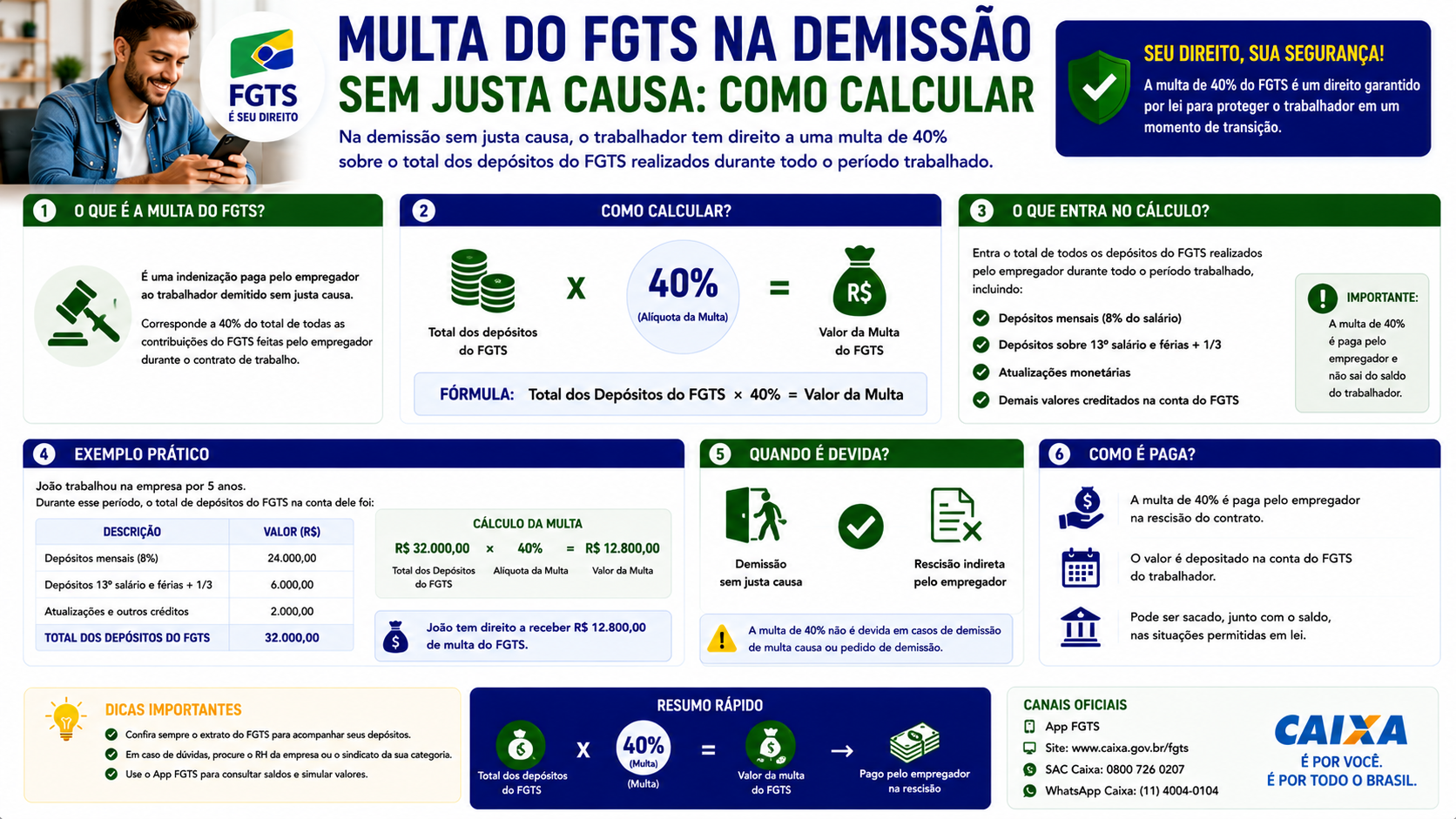 Multa do FGTS na demissão sem justa causa: como calcular